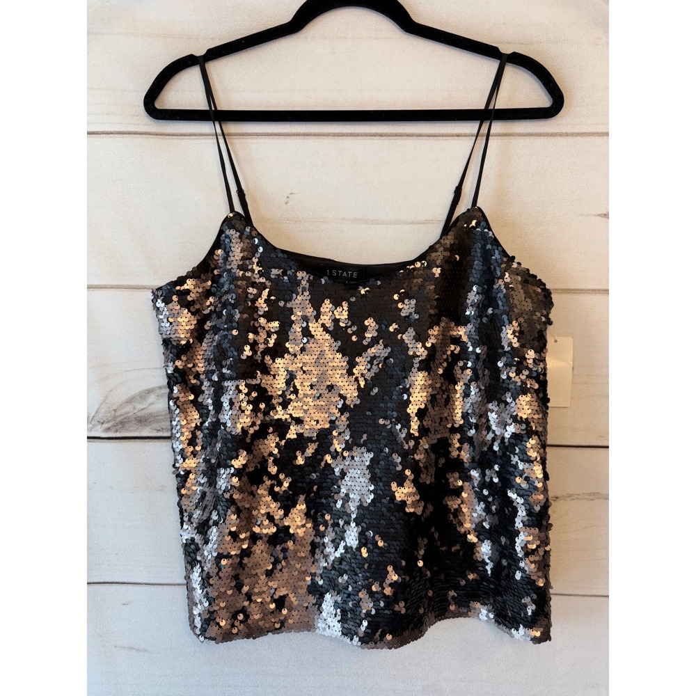 1.STATE Dramatic Pause Sequin Camisole Top Lustre Nude Black 8167036 Mens M
